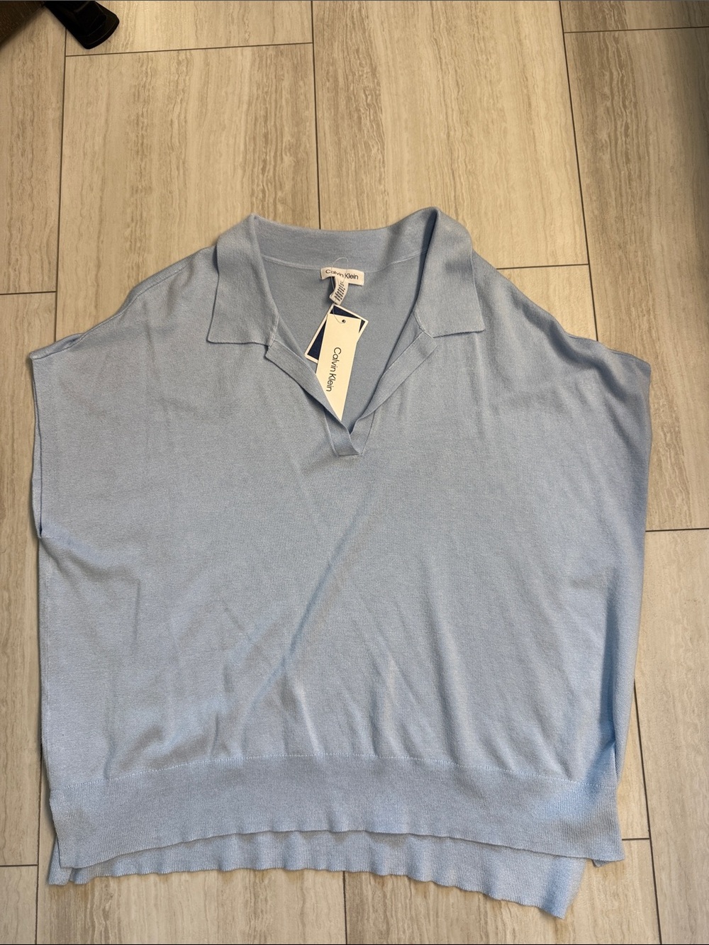 Calvin Klein Pale Blue Collared Knit Top NWT